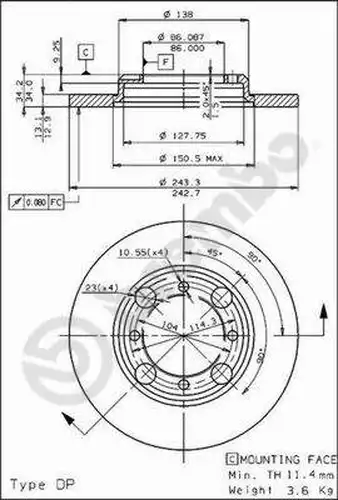 спирачен диск BREMBO 08.4786.10