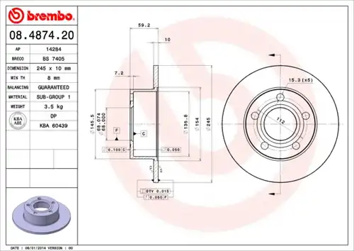 спирачен диск BREMBO 08.4874.20