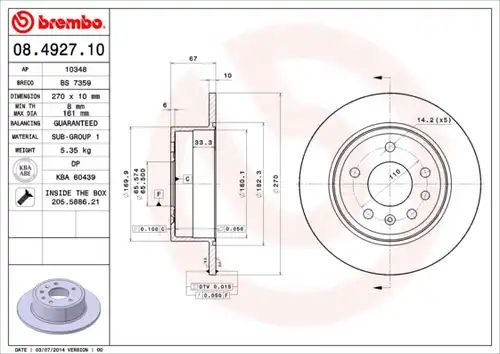 спирачен диск BREMBO 08.4927.10