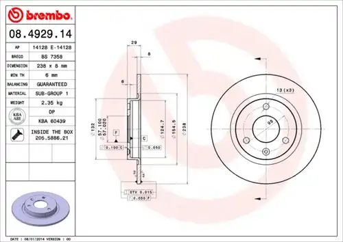 спирачен диск BREMBO 08.4929.14