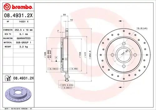 спирачен диск BREMBO 08.4931.2X