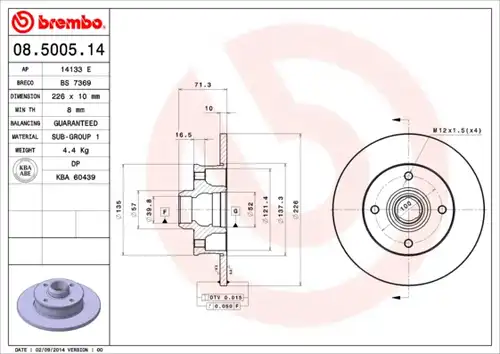 спирачен диск BREMBO 08.5005.14