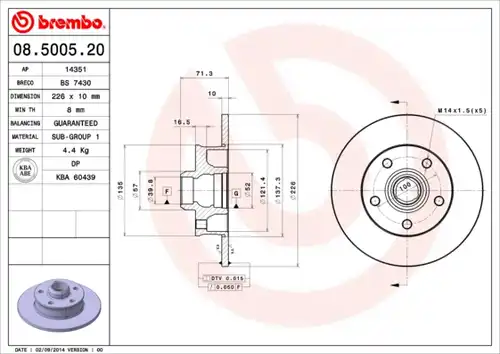 спирачен диск BREMBO 08.5005.20