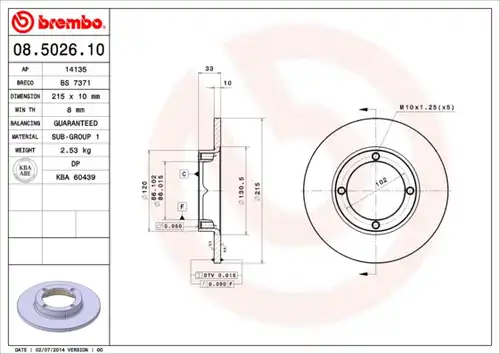 спирачен диск BREMBO 08.5026.10