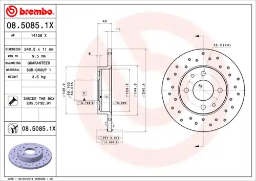 спирачен диск BREMBO 08.5085.1X