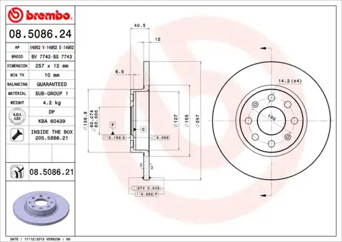 спирачен диск BREMBO 08.5086.24