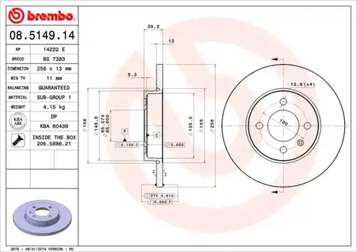 спирачен диск BREMBO 08.5149.14