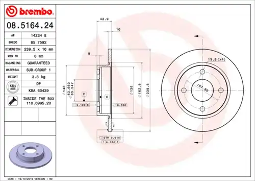 спирачен диск BREMBO 08.5164.24