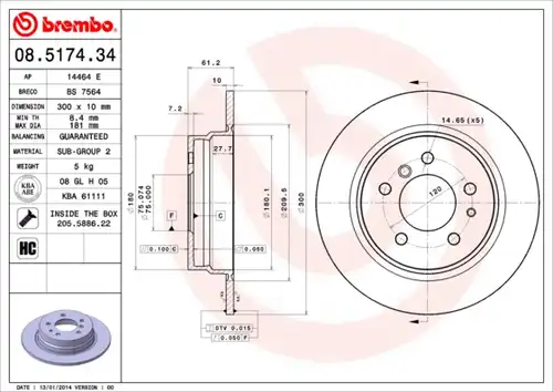 спирачен диск BREMBO 08.5174.34