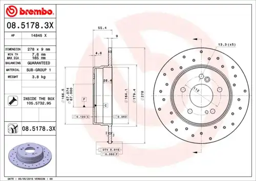 спирачен диск BREMBO 08.5178.3X