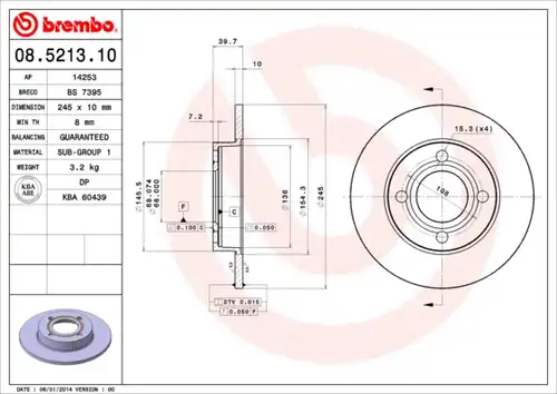 спирачен диск BREMBO 08.5213.10