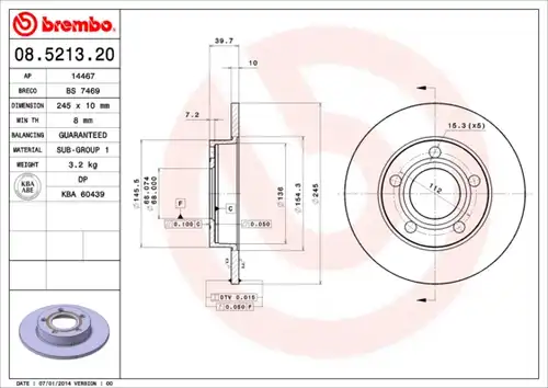 спирачен диск BREMBO 08.5213.20