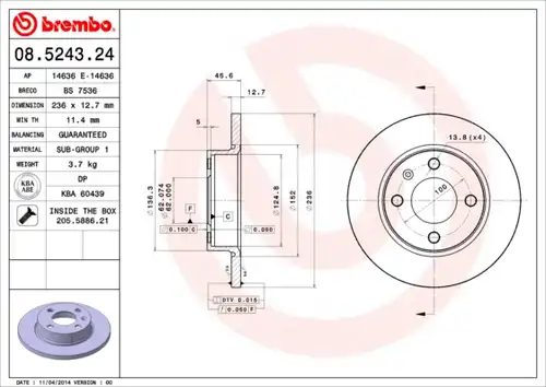 спирачен диск BREMBO 08.5243.24