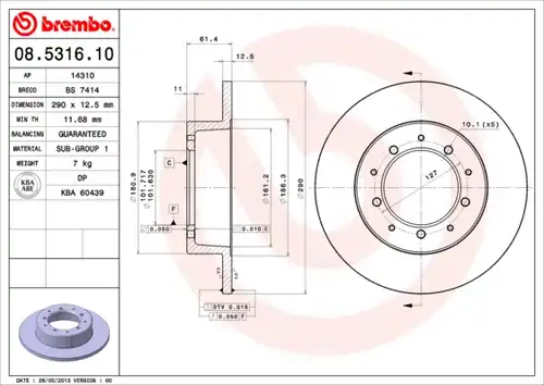 спирачен диск BREMBO 08.5316.10