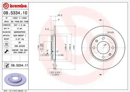 спирачен диск BREMBO 08.5334.10