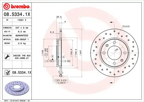 спирачен диск BREMBO 08.5334.1X