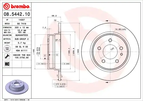 спирачен диск BREMBO 08.5442.10