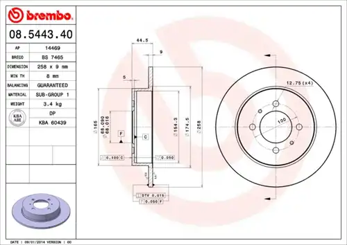 спирачен диск BREMBO 08.5443.40