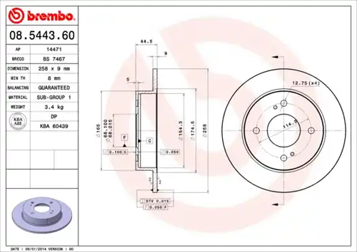 спирачен диск BREMBO 08.5443.60