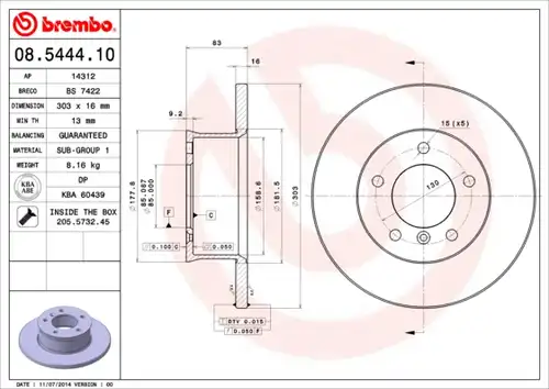 спирачен диск BREMBO 08.5444.10