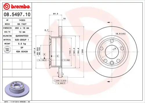 спирачен диск BREMBO 08.5497.10