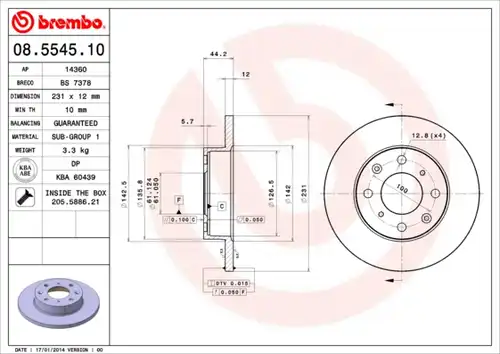 спирачен диск BREMBO 08.5545.10