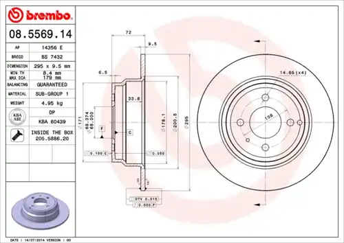 спирачен диск BREMBO 08.5569.14