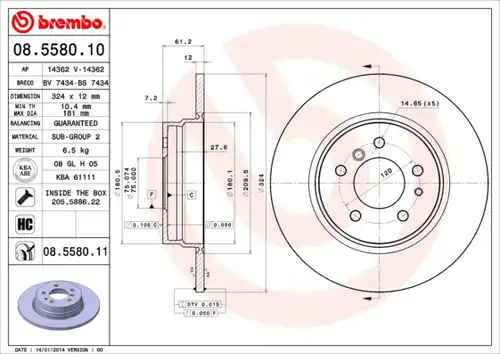 спирачен диск BREMBO 08.5580.10