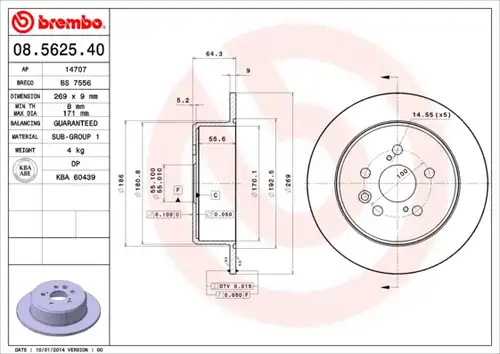 спирачен диск BREMBO 08.5625.40