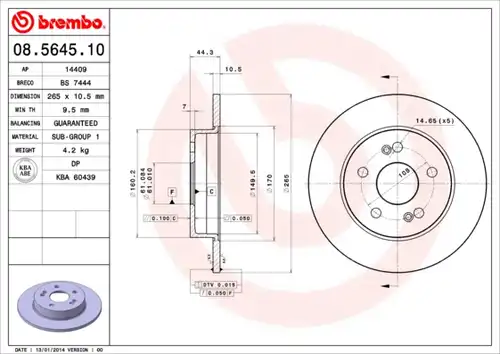 спирачен диск BREMBO 08.5645.10