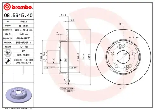 спирачен диск BREMBO 08.5645.40