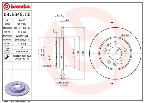 спирачен диск BREMBO 08.5645.50