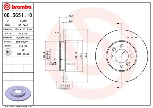 спирачен диск BREMBO 08.5651.10