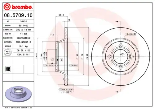 спирачен диск BREMBO 08.5709.10