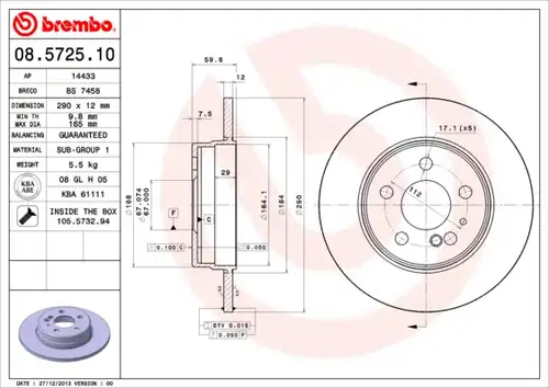 спирачен диск BREMBO 08.5725.10