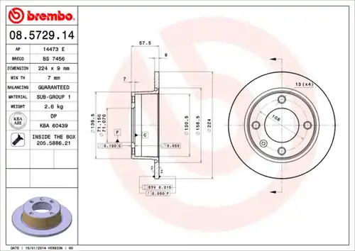 спирачен диск BREMBO 08.5729.14