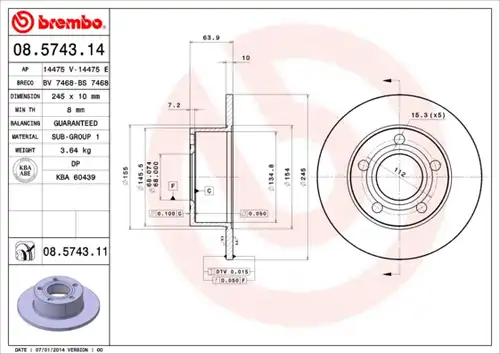 спирачен диск BREMBO 08.5743.11