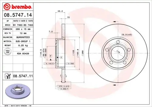 спирачен диск BREMBO 08.5747.11