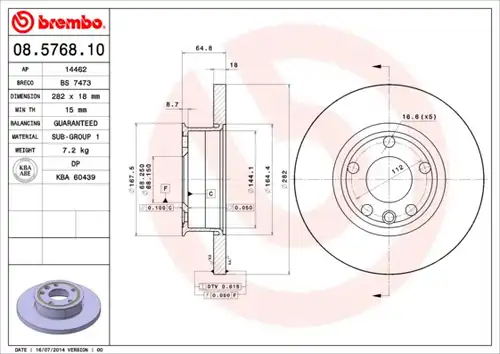 спирачен диск BREMBO 08.5768.10