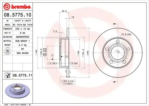 спирачен диск BREMBO 08.5775.10