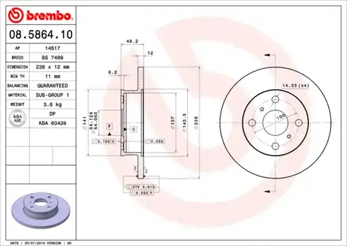 спирачен диск BREMBO 08.5864.10