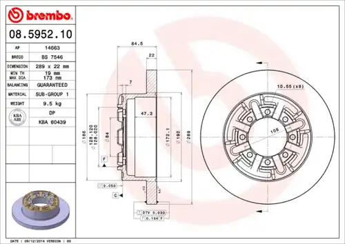 спирачен диск BREMBO 08.5952.10