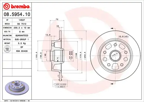 спирачен диск BREMBO 08.5954.10