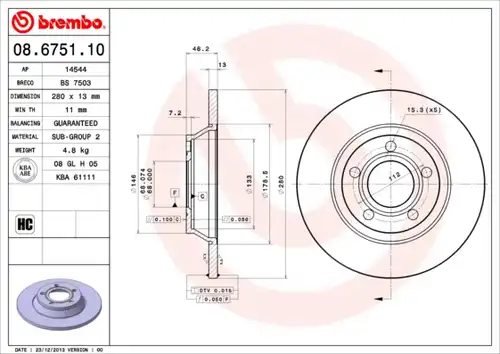 спирачен диск BREMBO 08.6751.10