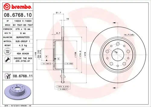 спирачен диск BREMBO 08.6768.10