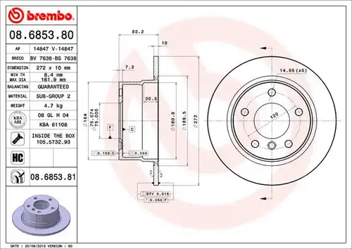 спирачен диск BREMBO 08.6853.80