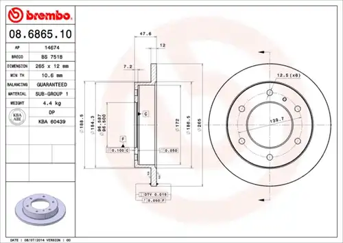 спирачен диск BREMBO 08.6865.10