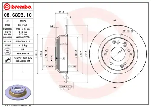 спирачен диск BREMBO 08.6898.10