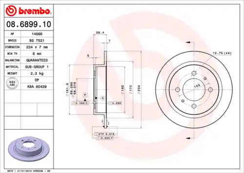 спирачен диск BREMBO 08.6899.10