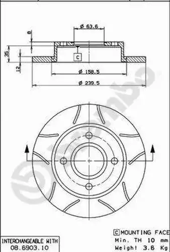 спирачен диск BREMBO 08.6903.75